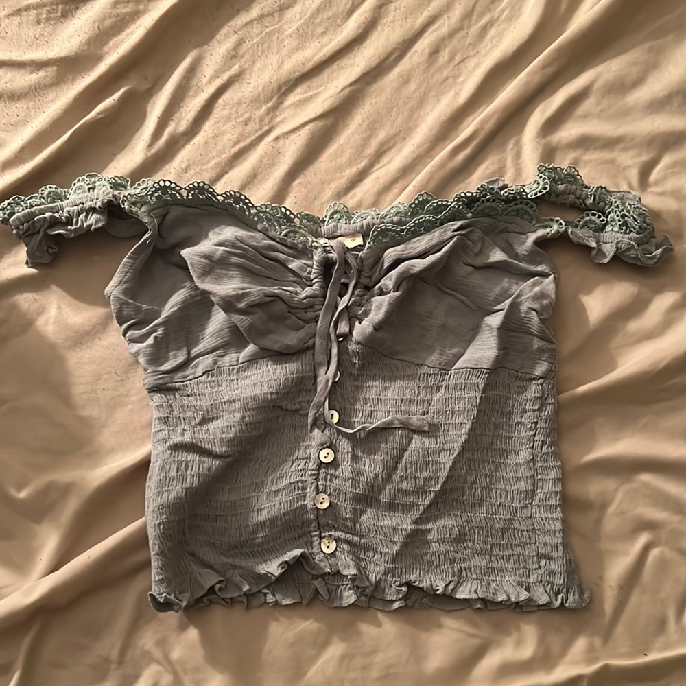 Light blue crop top from “OOTD fash” off shoulder